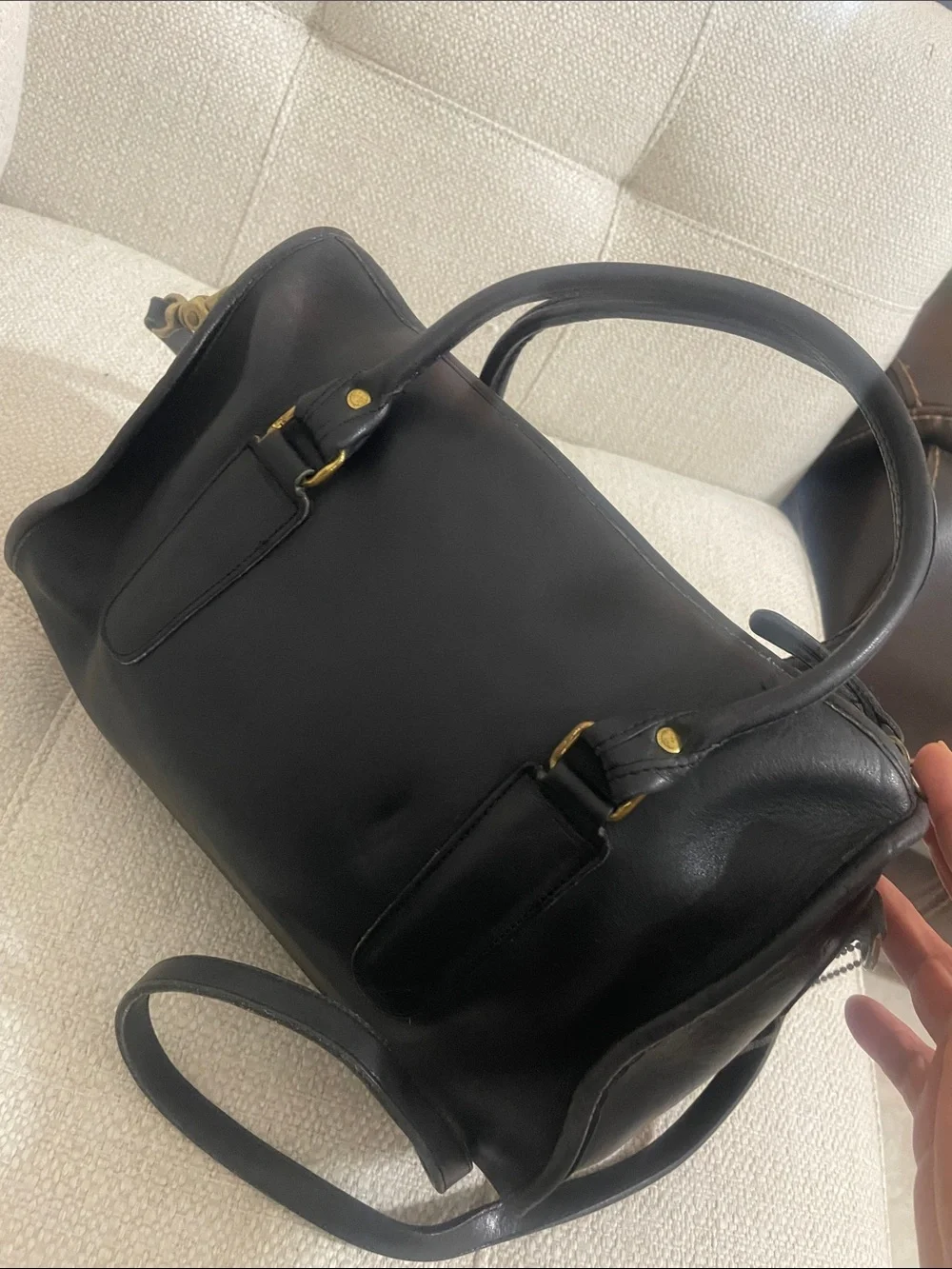 Coach Black Leather Double-Handle Satchel with Crossbody Strap